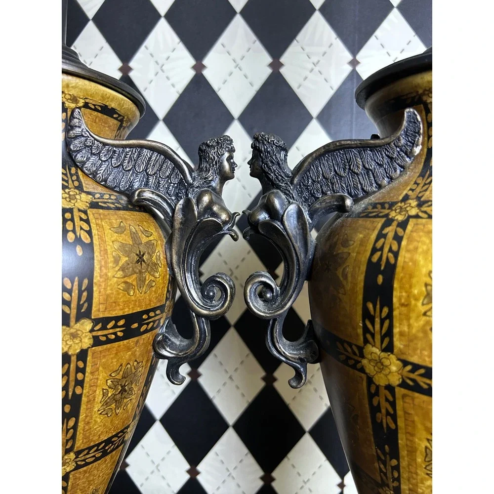 Vintage Figural Angel Table‎ Lamps Pair Neoclassical Urn Hollywood Regency